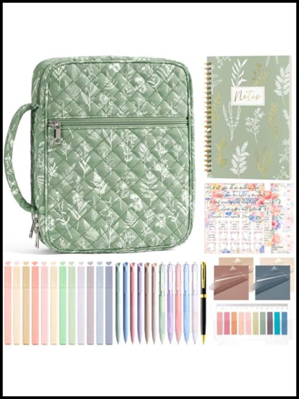 Quilted Fabric Bible Cover Case w/ Study Journaling Kit & Tabs Large